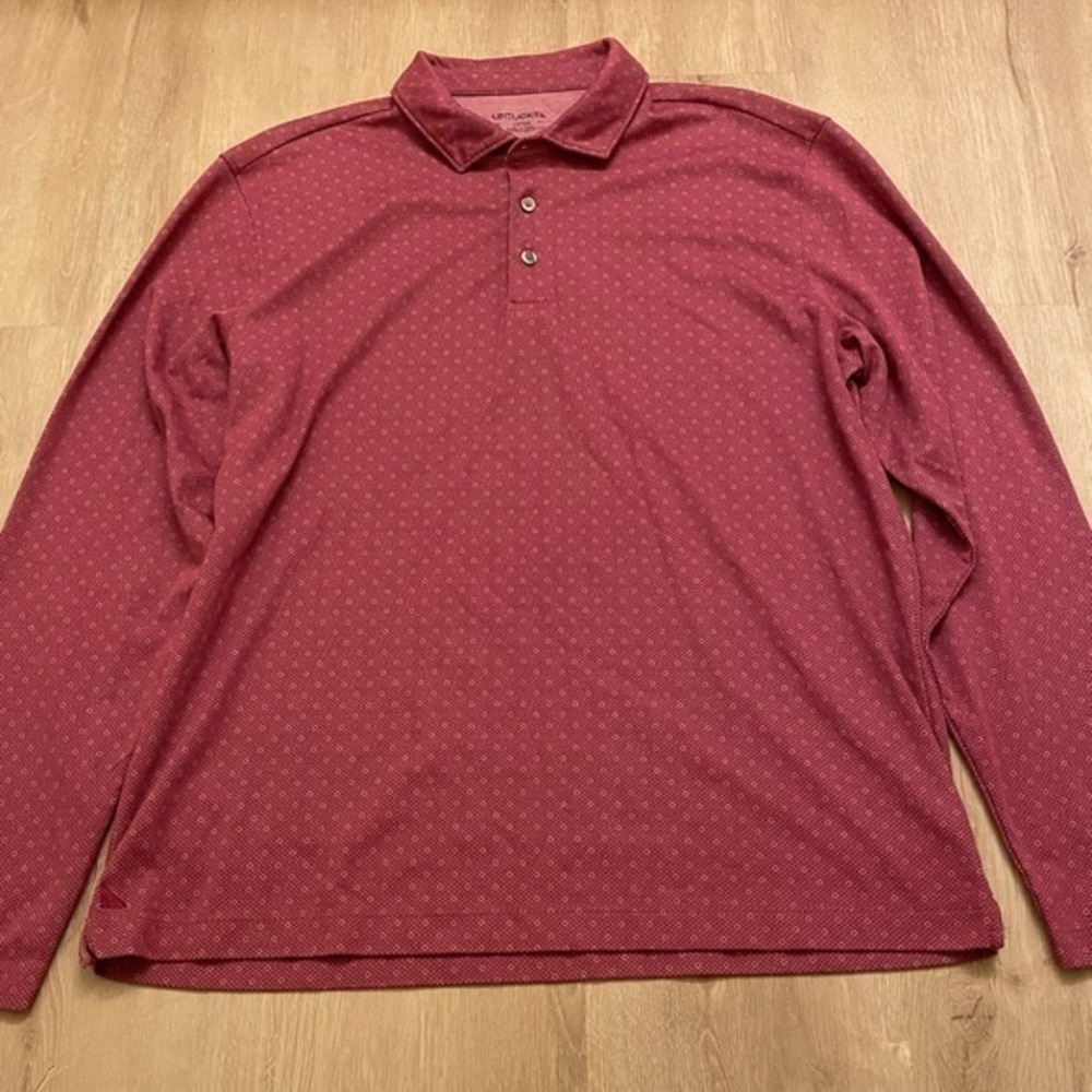 UNTUCKit Beaux Lattice Print Long Sleeve Polo Shirt Pink Mens Large Performance